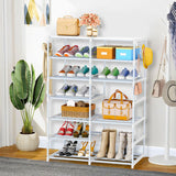 NNEAGS 12-Shelf Tier Shoe Storage Shelf Space-Saving Caddy Rack Organiser with Side Hooks White