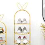 NNEAGS 2X 6 Tier Bunny Ears Shape Gold Plated Metal Shoe Organizer Space Saving Portable Footwear Storage Shelf