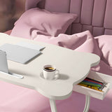 NNEAGS White Portable Bed Table Adjustable Folding Mini Desk With Mini Drawer and Cup-Holder Home Decor
