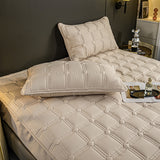 NNEAGS Beige 183cm Wide Mattress Cover Thick Quilted Stretchable Bed Spread Sheet Protector with Pillow Covers