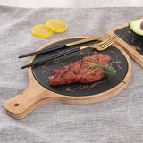 NNEAGS 30cm Black Circle Wooden Serving Tray Slate Steak Serving Platter Chopping Board Paddle Home Decor