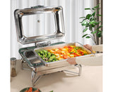 NNEAGS 2X Stainless Steel Rectangular Chafing Dish Tray Buffet Cater Food Warmer Chafer with Top Lid