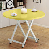 NNEAGS Yellow Dining Table Portable Round Surface Space Saving Folding Desk Home Decor