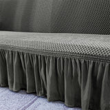 NNEAGS 2-Seater Grey Sofa Cover with Ruffled Skirt Couch Protector High Stretch Lounge Slipcover Home Decor