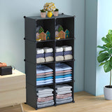 NNEAGS 4 Tier 8-Cube Black Portable Wardrobe Divide-Grid Modular Storage Organiser Foldable Closet