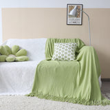 NNEAGS Green Acrylic Knitted Throw Blanket Solid Fringed Warm Cozy Woven Cover Couch Bed Sofa Home Decor