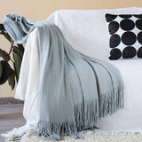 NNEAGS Grey Acrylic Knitted Throw Blanket Solid Fringed Warm Cozy Woven Cover Couch Bed Sofa Home Decor