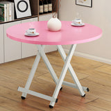 NNEAGS Pink Dining Table Portable Round Surface Space Saving Folding Desk Home Decor