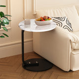 NNEAGS 2X  50cm White Marble Mini Side Table Movable Lightweight w/ Black Frame