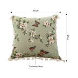 NNEAGS 45cm Matcha Green French Vintage Butterfly Loves Flowers Tassel Throw pillow