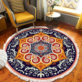 NNEAGS 2X 90cm Round Mandala Ethnic Style Round Carpet, Anti-slip Doormat, Home Decor