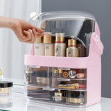 NNEAGS 3 Tier Pink Countertop Makeup Cosmetic Storage Organiser Skincare Holder Jewelry Storage Box with Handle