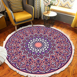 NNEAGS 2X 90cm Purple Mandala Round Carpet for Living Room Bedroom Anti-slip Doormat, Home Decor