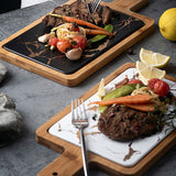 NNEAGS 2X 33.5cm White Square Wooden Serving Tray Slate Steak Serving Platter Chopping Board Paddle Home Decor