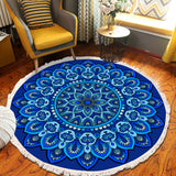 NNEAGS 90cm Blue Mandala Round Carpet for Living Room Bedroom Anti-slip Doormat, Home Decor