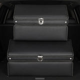 NNEAGS 2X 60cm Leather Car Boot Collapsible Foldable Trunk Cargo Organizer Portable Storage Box with Lock Black