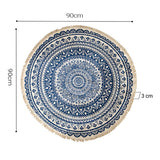 NNEAGS Dark Blue Carpet Soft Linen Bohemian Non-Slip Floor Retro Minimalist Round Rug Home Decor with Tassels