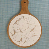 NNEAGS 30cm White Circle Wooden Serving Tray Slate Steak Serving Platter Chopping Board Paddle Home Decor