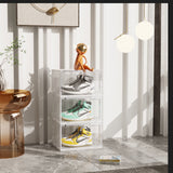 NNEAGS  2X 3 Tier Transparent Portable Shoe Organiser Sneaker Footwear Folding Plastic Bin Stackable Storage Box with Magnetic Door