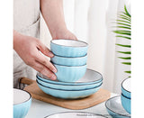 NNEAGS Blue Japanese Style Ceramic Dinnerware Crockery Soup Bowl Plate Server Kitchen Home Decor Set of 9