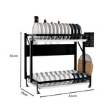 NNEAGS 2X 2 Tier Steel Black Kitchen Countertop Drying Dish Rack Plate Cutlery Cutting Board Holder Dish Drainer Kitchen Organiser