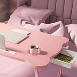 NNEAGS 2X Pink Portable Bed Table Adjustable Folding Mini Desk With Mini Drawer and Cup-Holder Home Decor