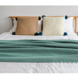 NNEAGS 2X Green Tassel Fringe Knitting Blanket Warm Cozy Woven Cover Couch Bed Sofa Home Decor