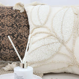 NNEAGS 2X 45cm Wabi-sabi Cream Flower Cover & Beige Velvet Leaf Ring Square Throw Pillow
