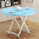 NNEAGS Blue Dining Table Portable Round Surface Space Saving Folding Desk Home Decor