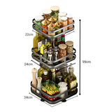 NNEAGS 3 Tier Steel Black Square Rotating Multi-Function Kitchen Portable Storage Spice Seasoning Kitchen Countertop Organiser Shelf