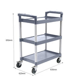 NNEAGS 3 Tier Food Trolley Portable Kitchen Cart Multifunctional Big Utility Service with wheels 830x420x950mm Gray
