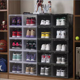 NNEAGS 2X 2 Tier Transparent Portable Shoe Organiser Sneaker Footwear Folding Plastic Bin Stackable Storage Box with Magnetic Door