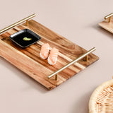 NNEAGS 2X 36cm Brown Rectangle Wooden Acacia Food Serving Tray Charcuterie Board Centerpiece  Home Decor