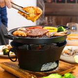 NNEAGS 2X Large Cast Iron Round Stove Charcoal Table Net Grill Japanese Style BBQ Picnic Camping with Wooden Board