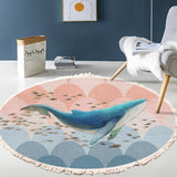 NNEAGS 120cm Round Tassels Shark Print Area Rugs, Home Decor