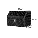 NNEAGS 2X Leather Car Boot Collapsible Foldable Trunk Cargo Organizer Portable Storage Box Black/White Stitch with Lock Small