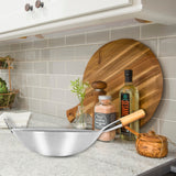 NNEAGS 38cm Stainless Steel Kitchen Cooking Wok with Wood Handle