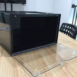 NNEAGS 2X 2 Tier Black Portable Shoe Organiser Sneaker Footwear Folding Plastic Bin Stackable Storage Box with Magnetic Door