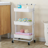 NNEAGS 2X 3 Tier Steel White Movable Kitchen Cart Multi-Functional Shelves Portable Storage Organizer with Wheels