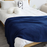 NNEAGS Royal Blue Acrylic Knitted Throw Blanket Solid Fringed Warm Cozy Woven Cover Couch Bed Sofa Home Decor