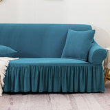 NNEAGS 3-Seater Blue Sofa Cover with Ruffled Skirt Couch Protector High Stretch Lounge Slipcover Home Decor