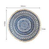 NNEAGS 2X Dark Blue Carpet Soft Linen Bohemian Non-Slip Floor Retro Minimalist Round Rug Home Decor with Tassels