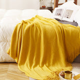 NNEAGS Yellow Acrylic Knitted Throw Blanket Solid Fringed Warm Cozy Woven Cover Couch Bed Sofa Home Decor
