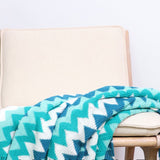 NNEAGS 2X 170cm Blue Zigzag Striped Throw Blanket Acrylic Wave Knitted Fringed Woven Cover Couch Bed Sofa Home Decor