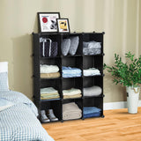 NNEAGS 4 Tier 12-Cube Black Portable Wardrobe Divide-Grid Modular Storage Organiser Foldable Closet