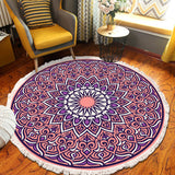 NNEAGS 90cm Purple Mandala Round Carpet for Living Room Bedroom Anti-slip Doormat, Home Decor