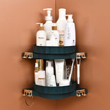 NNEAGS 2X Green 360 Degree Wall-Mounted Rotating Bathroom Organiser Corner Vanity Rack Toilet Adhesive Storage Shelf