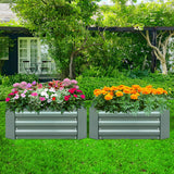 NNEAGS 2X 90cm Rectangle Galvanised Raised Garden Bed Vegetable Herb Flower Outdoor Planter Box