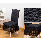 NNEAGS 2X Black Chair Cover Seat Protector with Ruffle Skirt Stretch Slipcover Wedding Party Home Decor