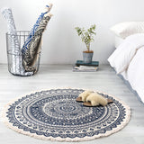 NNEAGS 2X Black Carpet Soft Linen Bohemian Non-Slip Floor Retro Minimalist Round Rug Home Decor with Tassels